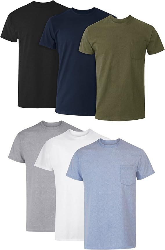 Hanes Men's Pocket T-Shirt Undershirts 6-Pack, Cotton Tees | Cool, breathable, stay-tucked Cotton Pocket T-Shirt 6-pack for men with odor protection and Cool Comfort moisture wicking.