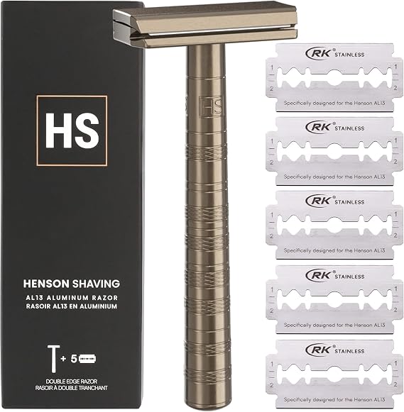 Authentic Product/Manufacturer IncludedHENSON SHAVING AL13 Shaver MILD TAN with 5 Replacement Blades Entry Model High durability, minimal skin irritation, and deep shaving possible
