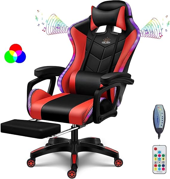 Ergonomic Gaming Chair with Built-in Speakers, Massage Function, and Adjustable Footrest for Enhanced Comfort During Extended Use