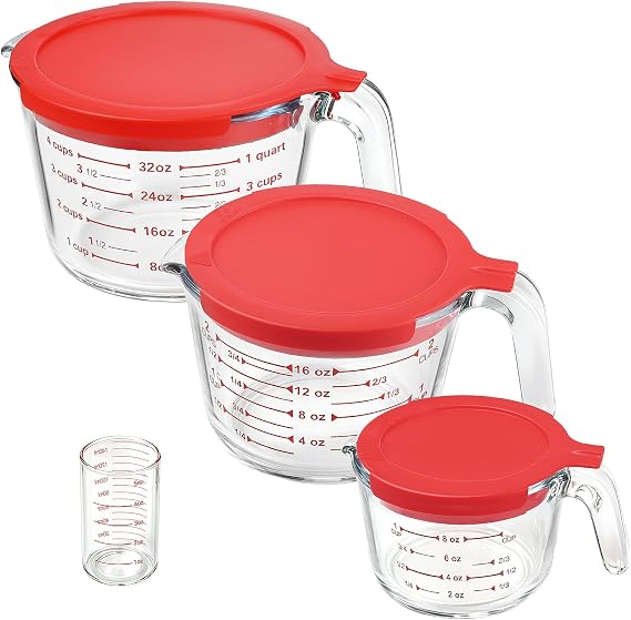 KOMUEE 4 Pieces Glass Measuring Cups Set