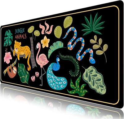 AIMSA Desk Mat for Keyboard and Mouse, Jungle Animals Large Mouse Pad, Desk Pad Mat, Anti-Slip Big Mousepad with Stitched Edges for Computer Desktop, Black
