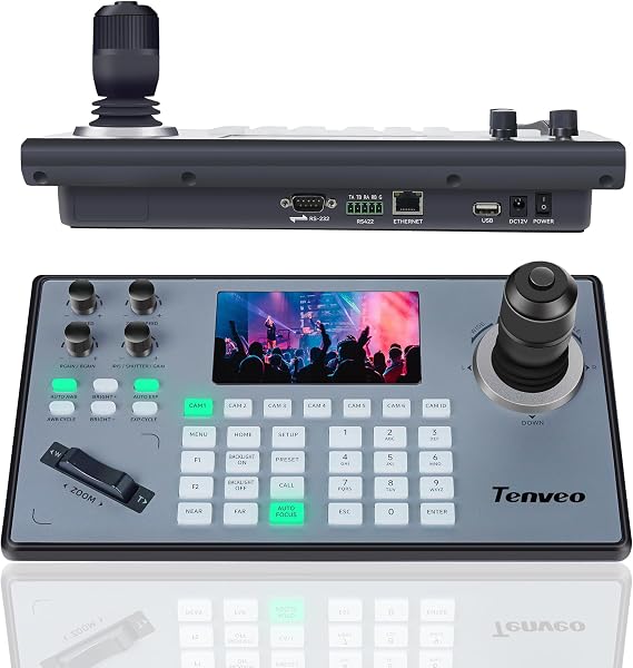Tenveo NDI PTZ Camera Controller 4D Joystick 5" LCD Screen Preview PoE IP PTZ Keyboard Controller for Church Live Streaming Meeting Education Support VISCA PELCO-D/P RS232 RS422