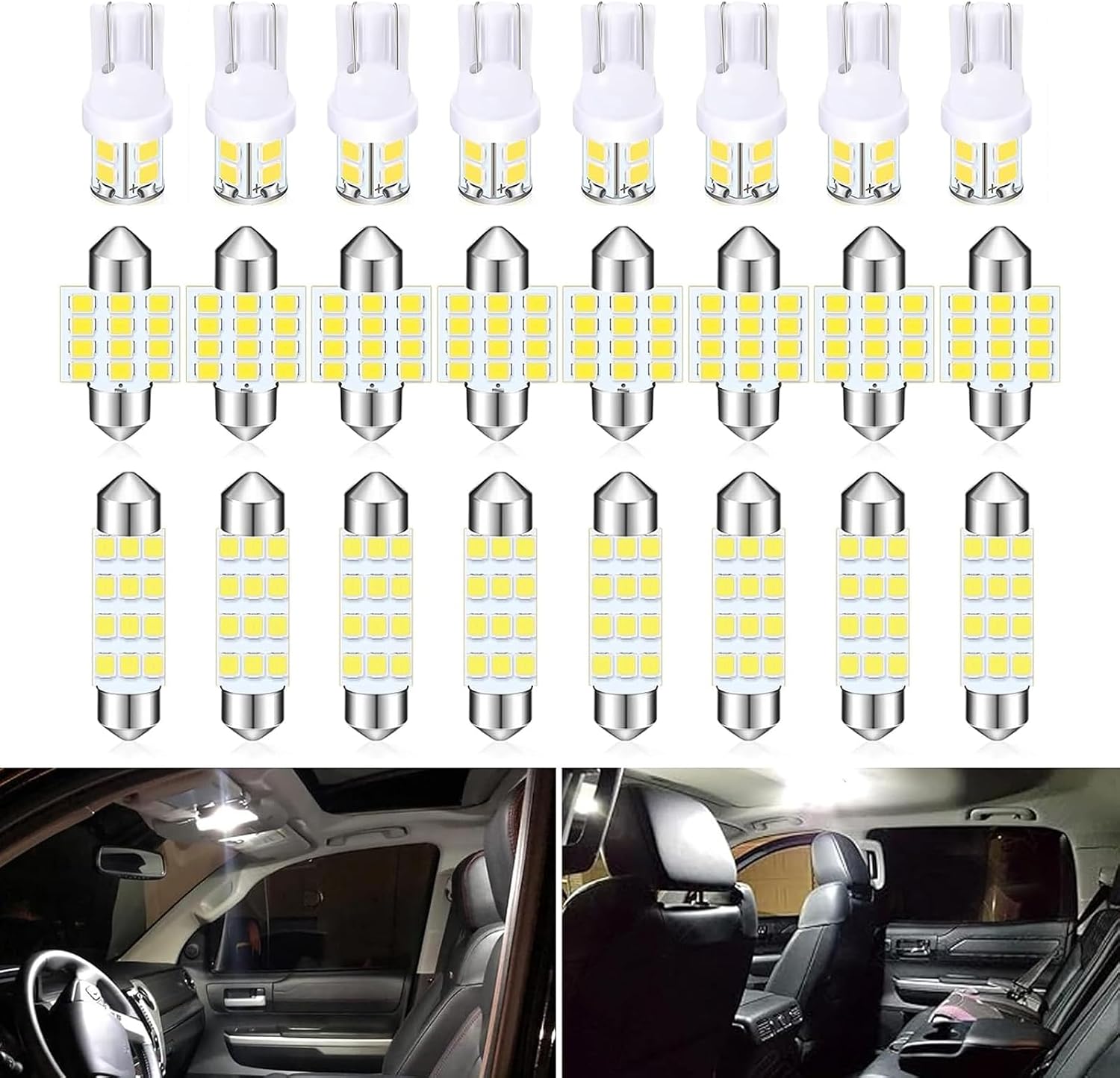 ijuicy 24 PCS Led Interior Car Lights, 194 T10 DE3175 578 31 mm 42 mm Led Light Combination, Car interior Light Bulbs Replacement, Universal for Dome Map Door License Plate Lights White