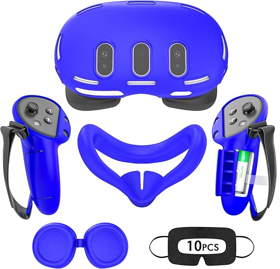 Silicone Cover Set for Meta Quest 3, Upgraded Design Full Protection for Quest 3, 4 in 1 VR Accessories Protective Cover for Oculus Quest 3, Ideal Present for Birthday and Christmas (Blue)