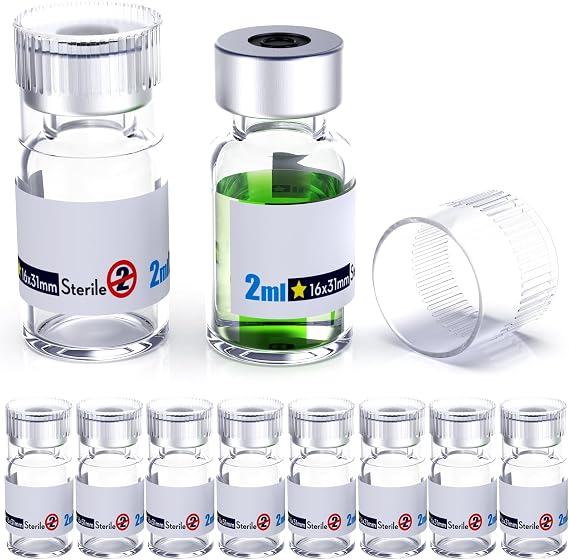 Biomed Solutions Empty Sterile Vial with Reusable Plastic Stopper Ready Glass Container Sealed Liquid Injection Bottle with Injection Flap