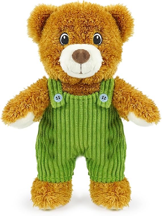Cute Baby Teddy Bear Plush Toy with Green Overalls 11 Soft Corduroy Bear Stuffed Animal Doll, Cuddly Plush Bear for Kids, Toddlers & Boys &