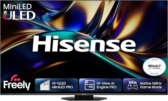 Hisense 75" 75U8QTUK MiniLED QLED 165Hz Smart AI TV - Hi-View AI Engine PRO, 165Hz Game Mode Ultra, 4.1.2 Channel, Dolby Atmos, Quantum Dot Colour, Anti-Reflection PRO with Freely, YouTube, Netflix