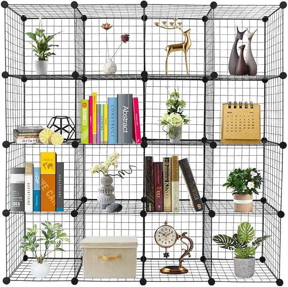 Wire Cube Storage, 16-Cube Organizer Metal, Wire C Grids Storage, Storage Bins Shelf, Modular Bookshelf, Closet Cabinet Ideal for Home, Living Room, Office