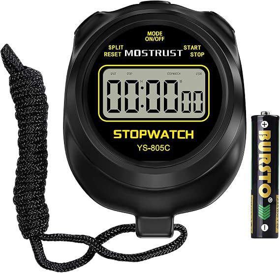 Digital Simple Stopwatch Timer, Single Lap Countdown Timer with On/Off, AAA Battery (Included) for Kids Students Coaches, Black