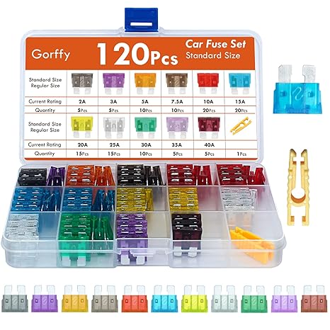 Car Fuses Assorted, 120PCS Standard Blade Car Fuse with Storage Case | 2A 3A 5A 7.5A 10A 15A 20A 25A 30A 40A Multi-Amperage, Includes Fuse Extractor, for ATM/ATC/ATO Automotive Use