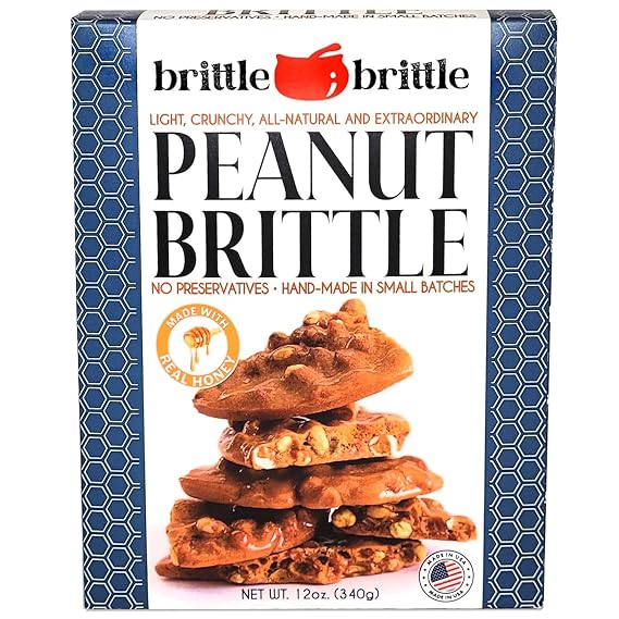 brittle-brittle Peanut Brittle Candy, Handmade Old Fashioned Peanut Brittle Made with Honey (0.75 Pound)