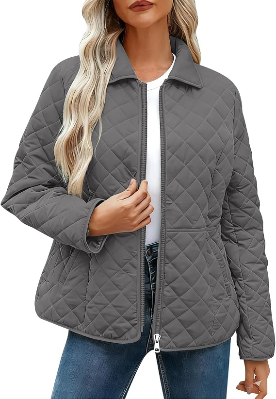 SMIDOW Women'S Winter Quilted Jackets - Lightweight Zip Up Puffer Jacket Oversized Warm Coat Cozy Fall Fashion Outerwear
