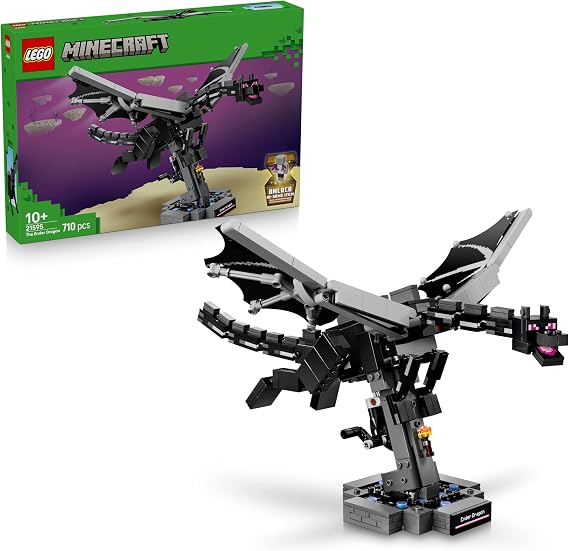 LEGO Minecraft The Ender Dragon Figure - Interactive Toy w/Flapping Foil Wings & Exit Portal Stand for Kids' Bedroom Decor - Gaming Gift for 10+ Year Old Boys, Girls & Fans - 21595