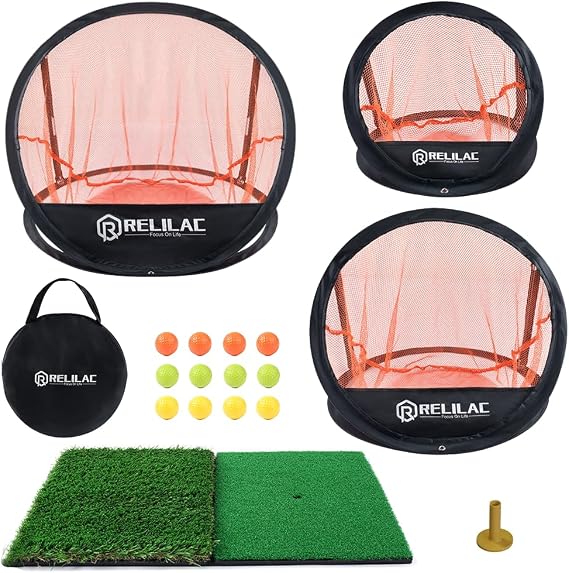 RELILAC Pop Up Golf Chipping Practice Net Set - Indoor/Outdoor Golfing Target Accessories for Golf Practice - Improve Your Short Game - Gifts for Men, Dad, Mom, Husband, Women, Kid, Golfers