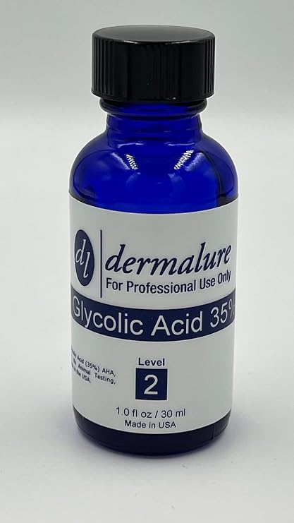Dermalure Glycolic Acid Peel 35% - Face Exfoliant, Evens Skin Tone, Minimizes Wrinkles & Hyper-Pigmentation, 1oz 30ml, pH 1.3