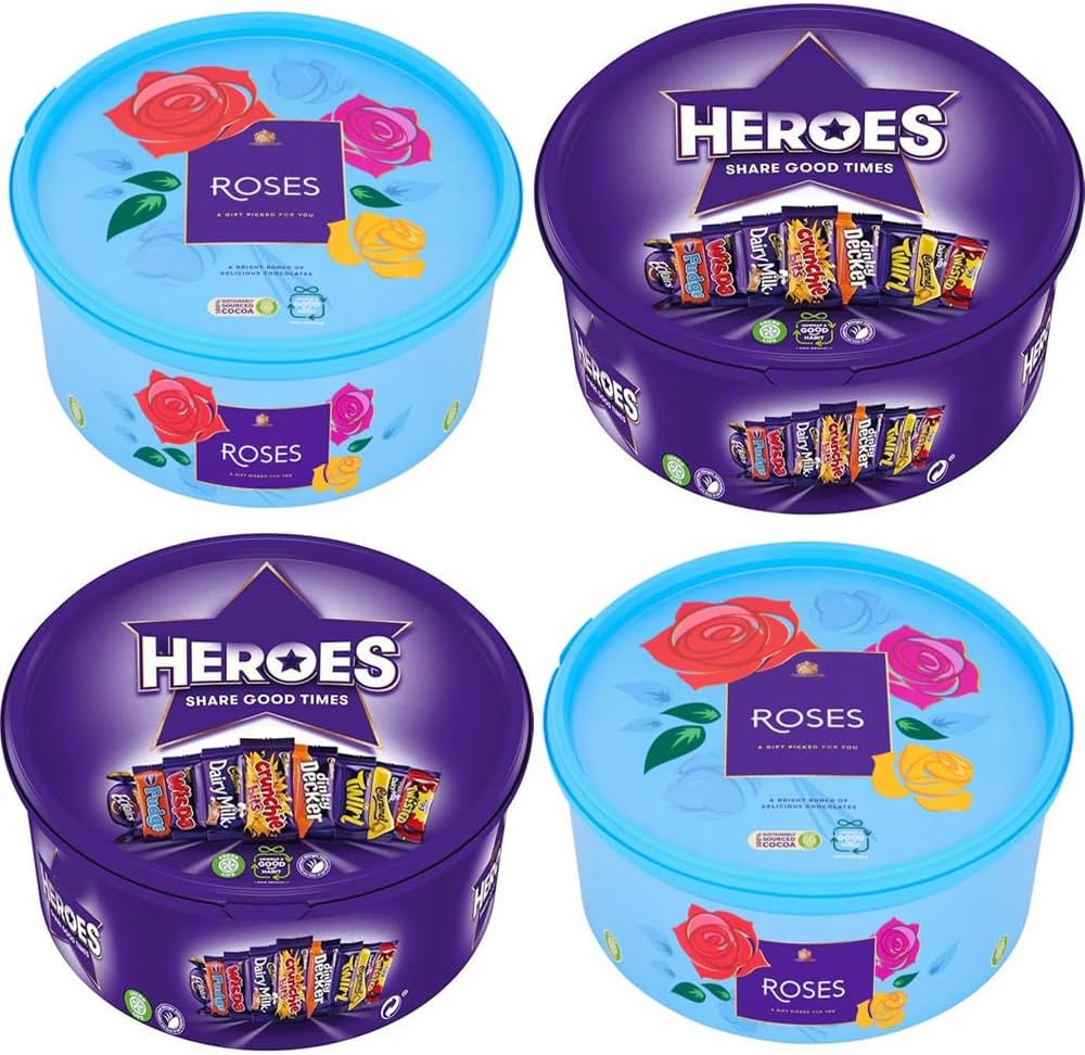 2 x Heroes 2 x Roses Chocolate Selection Gift Tubs, Mixed Assortment Pack, 550G