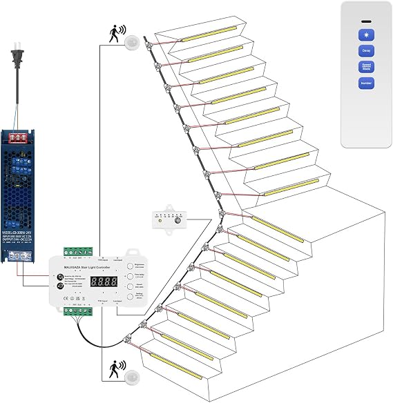Motion Sensor Stair Lights Kit 16 Step Daylight Sensor 3000K