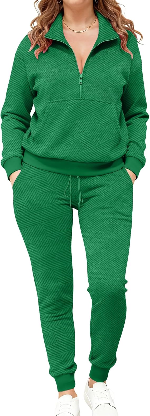 2 Piece Sets for Women Sweatsuit Long Sleeve Half Zip Tops and Sweatpants Workout Tracksuit Matching Sets
