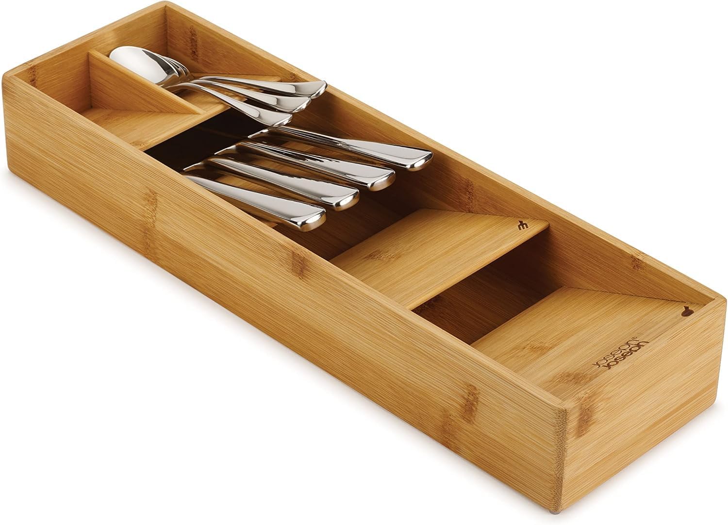 Joseph Joseph Compact Cutlery Drawer Organizer, 5 Compartment, for 24 Pieces - Bamboo