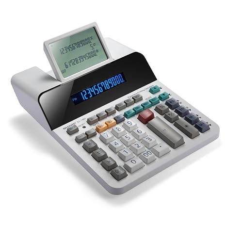 Sharp Paperless Printing Desk Calculator w/Check and Correct, Large 12-Digit LCD Primary Display, Printing Calculator/Adding Machine with Scrolling LCD Display Replacing Paper (EL-1901)