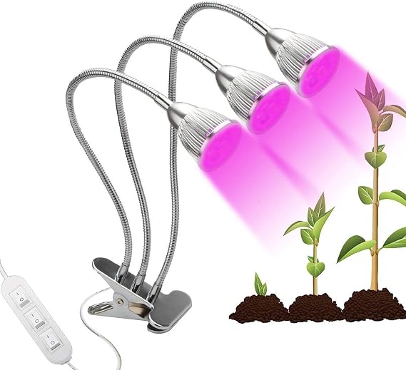 Led Grow Light Bulbs 15W with Clip Plant Grow Lamp with Flexible 360 Degree Gooseneck and Three Separate Control Switches for Indoor Plants Hydroponics Greenhouse Organic Bonsai of Home and Basement