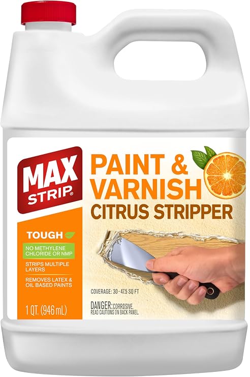 Citrus Paint Stripper Gel, Safe Wood & Metal Stripper, 1 Qt | Powerful citrus paint & varnish stripping gel. Removes multiple layers of latex, oil paint, stain & polyurethane easily.
