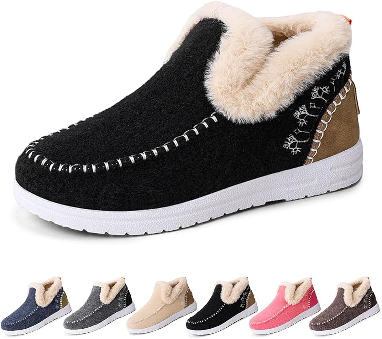 2025 New Women's Winter Plush Lined Flat Shoes Comfy Orthopedic Arch Support Outdoor Walking Shoes Classic Non-Slip Ankle Snow Boots