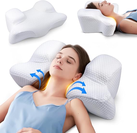 Benazcap Cervical Neck Beauty Pillow - Back Sleeper Pillow Reduces Pressure on Skin & Face, Sleep on Your Back Comfortably, Anti-Aging & Anti Wrinkle Memory Foam Pillow for Neck & Shoulder, White