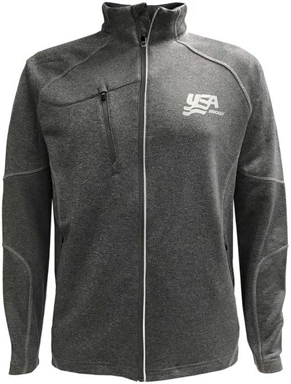 USA Hockey Men's Zip Gravity Performance Fleece Jacket Athletic Sweatshirt Gray