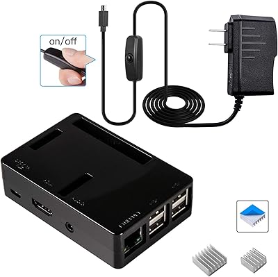 Smraza Case for Raspberry Pi 3 B, 3 Model B Black Case, 2.5A Power Supply with OnOff Switch,3 Heatsinks