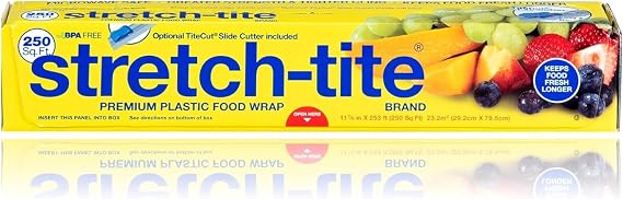 Stretch Tite Premium Plastic Food Storage Wrap with Slide Cutter, Self-Sealing and Thicker (250 sq ft, Pack of 1)