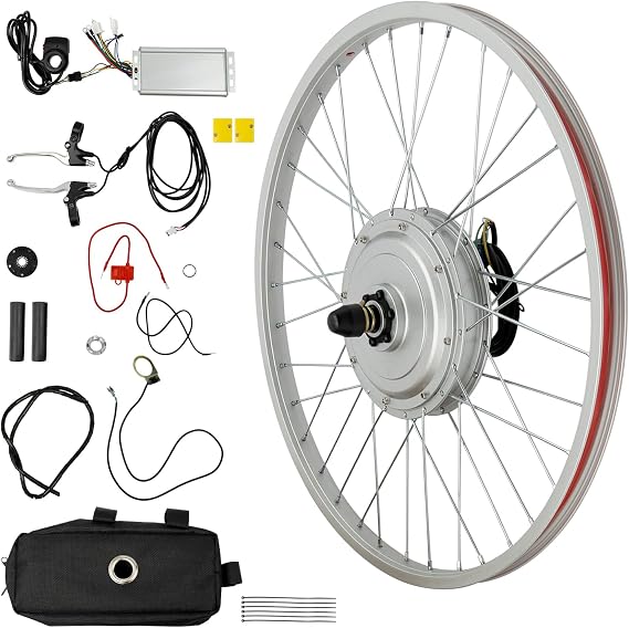 24 inch Electric Bicycle Conversion Kit, 36V 750W Front Wheel, 35N.m 390PRM 220.46 LBS Bearing Disc Brake/V-Type Brake E-Bike Conversion Set w/Brushless Toothed Hub Motor, Thumb Throttle,etc