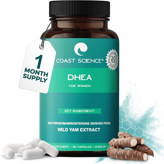 Coast Science DHEA Supplement for Women - Dehydroepiandrosterone DHEA 25mg Wild Yam Extract for Endocrine Balance - Neural, Skin & Bone Health - Dairy and Gluten Free, Non GMO - Made in USA - 90 Caps