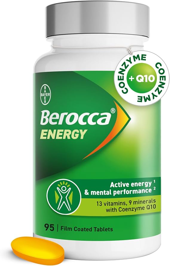 Berocca Energy Tablets with B Vitamins, Magnesium, Zinc & CoQ10-95 Tablets | 13 Vitamins & 9 Minerals, Supports Energy Release, Reduces Tiredness*, 1 Tablet Per Day, 3+ Months Supply