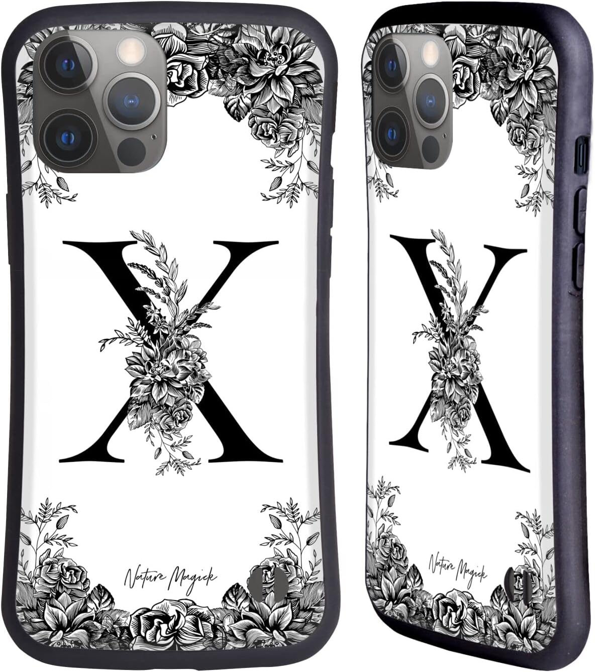 Head Case Designs Officially Licensed Nature Magick Letter X B & W Floral Monogram 2 Hybrid Case Compatible with Apple iPhone 14 Pro Max