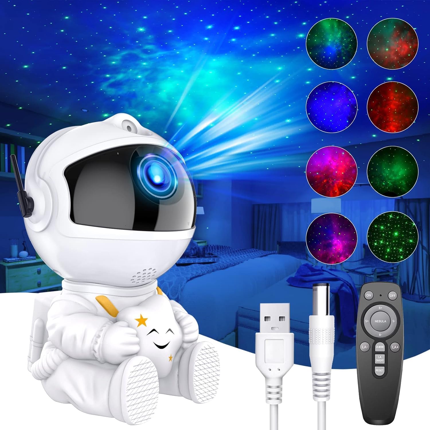 Astronaut Galaxy Light Projector, Remote Control, USB Powered 360° Adjustable Spaceman for Room Decoration, Gifts for Children and Adults White [Energy Class G]