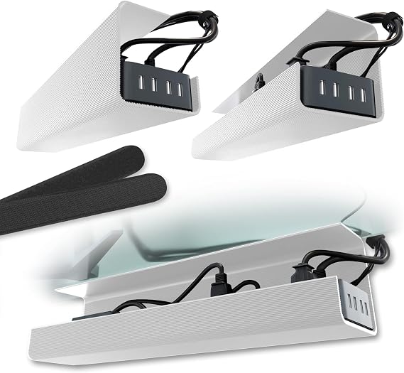 Scanfield Under Desk Cable Management Tray, No-Screw, 17-Inch, 2-Pack White