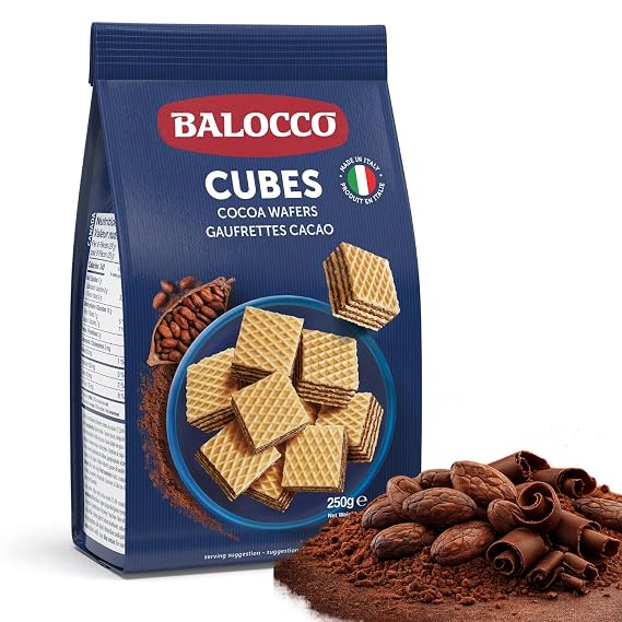 Balocco Cocoa Wafer Cubes Cookies 8.8 Oz (250g)