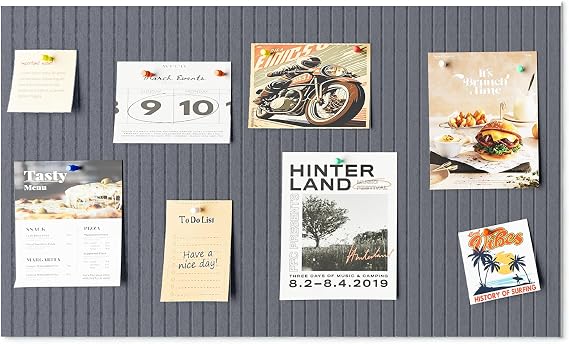 Large Felt Bulletin Board 60x40cm, Decorative Felt Pin Board, 0.9cm Thick Foldable Photo Display Board with Self-Adhesive Tape, Vision Cork Board for School Home Kitchen Office Shop Walls - Dark Grey