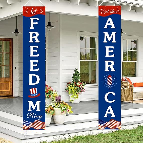 4th of July Decorations Hanging American Flag Banners Patriotic Decorations for Fourth of July Memorial Day Flag Independence Veterans Labor Armed Forces Red White Blue Decorations