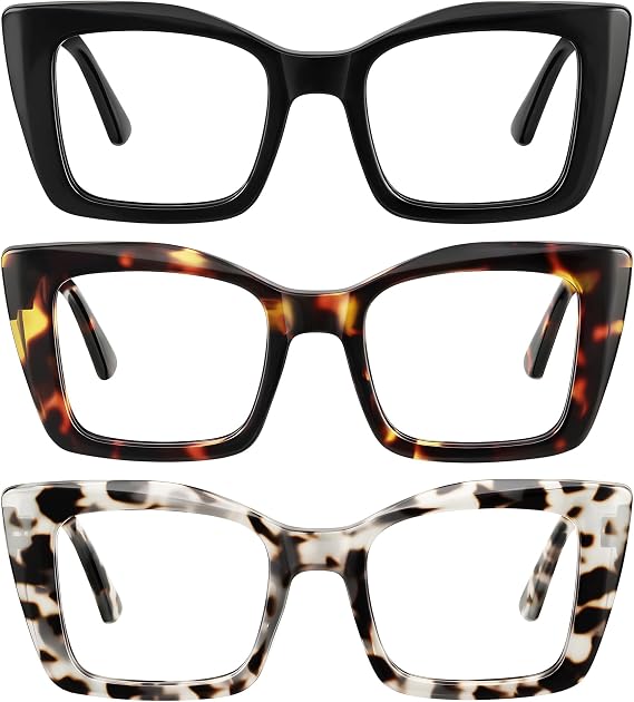 3 Pack Reading Glasses for Women Oversized Square Reading Glasses Blue Light Blocking Spring Hinge Readers