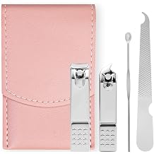 LOPHE 4-Piece Manicure Set Professional Pedicure Set in Polished Stainless Steel Nail File and Ear Cleaner Set with Case Nail Care Set for Women Men Travel Friendly Pink