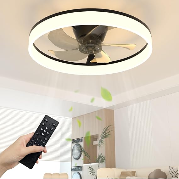 NIORSUN Ceiling Fan with Light, Ceiling Fan Light with Remote, 50cm Black [Energy Class C]