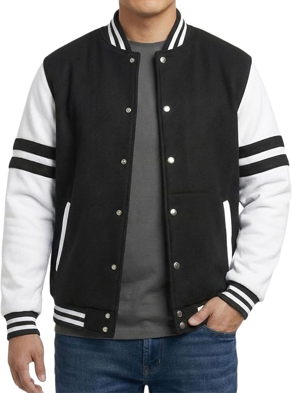 Decrum Varsity Jacket Men - High School Baseball Style Striped Sleeve Bomber Jackets For Men