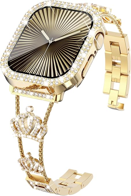 KADES Zinc Alloy Crown Design Band for Apple Watch Series 1-11 | Zinc Alloy, royal crown design with full protector case, easy adjust 5.1-7.2 inch, gift for women