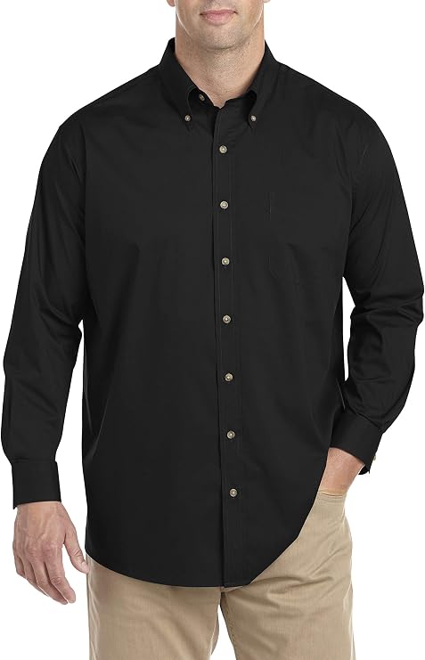 Harbor Bay by DXL Men's Big and Tall Easy-Care Solid Sport Shirt Black 2XL