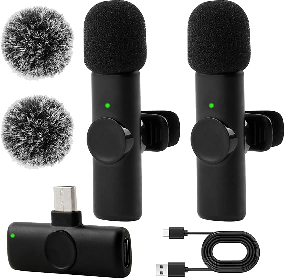 Wireless Lavalier Microphone USB C Clip-On Lapel Mic for iPhone 17/16/15 | Android Mini Podcast Mic USB C with Noise Cancelling Crystal Clear Sound Plug and Play for YouTube TikTo, Vlogging