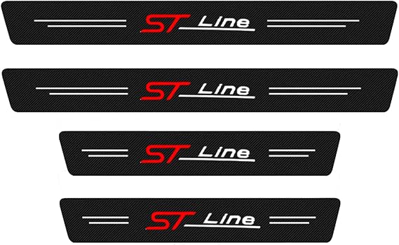 JYMLOV 4pcs Car Outer Door Sill Protector Kick Plates for Fo-rd Focus Fiesta Kuga Fusion Edge ST-Line S-max ST, Carbon Fiber Accessories Scuff Guard Threshold Cover Pedal, Trim Non-Slip, ST Line