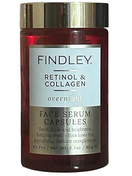 Findley Retinol and Collagen Face Serum Capsules, Anti-Aging Skincare Treatment, 60 Count