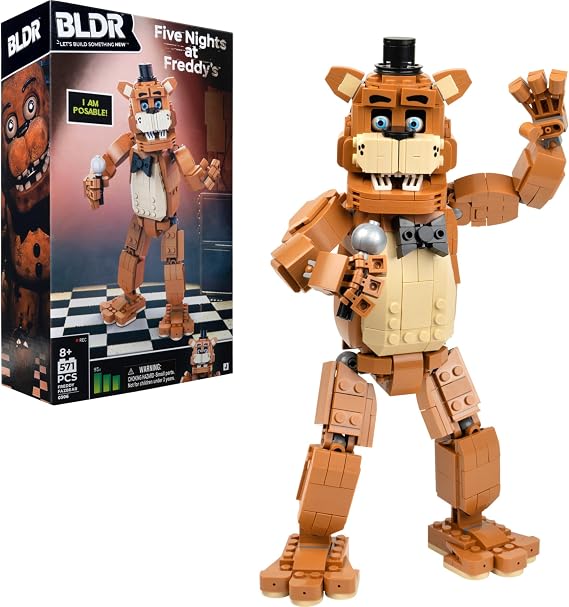 BLDR Five Nights at Freddy'sTM Freddy Fazbear Building Set - 11-Inch Buildable Articulated Figure with 571 Pieces, 0306